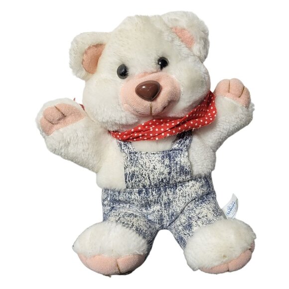 Vintage Dan Brechner Conductor White Bear Plush Bandana Overalls Cloud 9 Toys - Picture 1 of 11